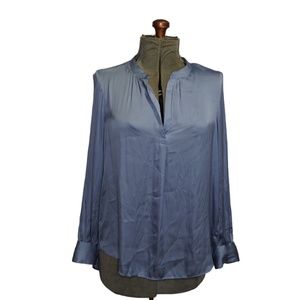 Dynamite Satin Blue Long Sleeve Blouse Size Large
